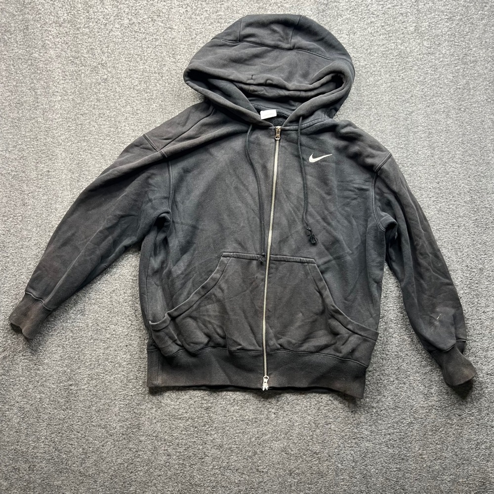 Nike Hoodie Mens Small Black‎ Full Zip Embroidered Swoosh Fleece Jacket